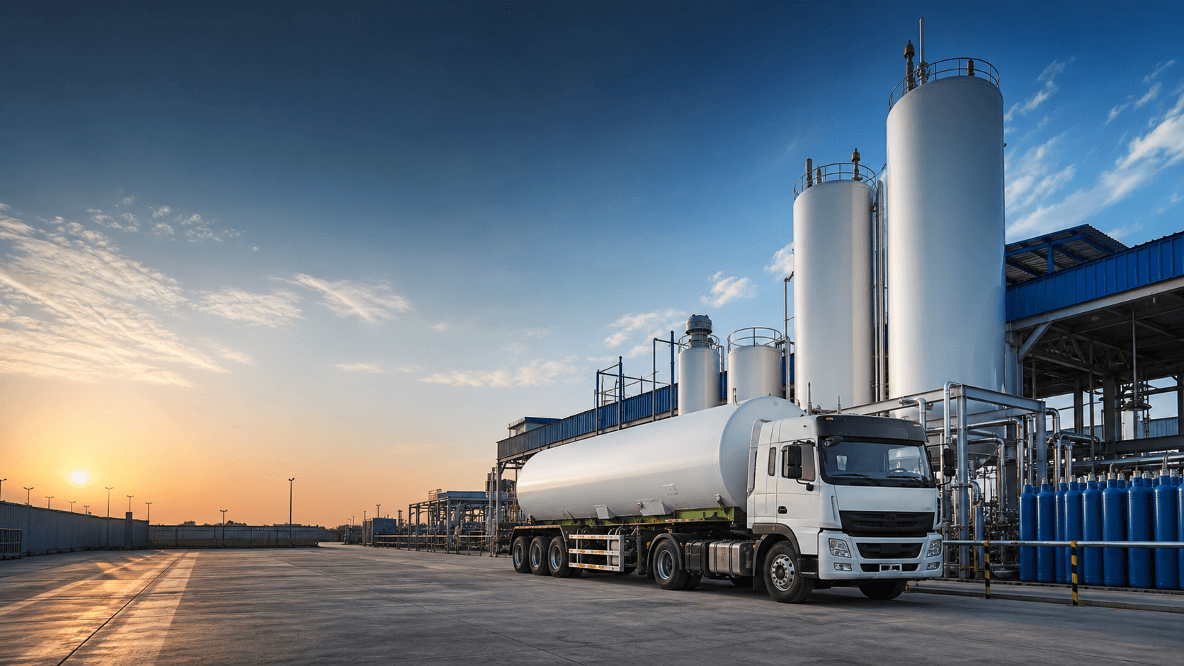 Industrial gas manufacturing plant with oxygen tanker
